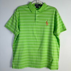 Polo Ralph Lauren Vintage Lime Green Stripe Orange Big Pony Large Pima Cotton